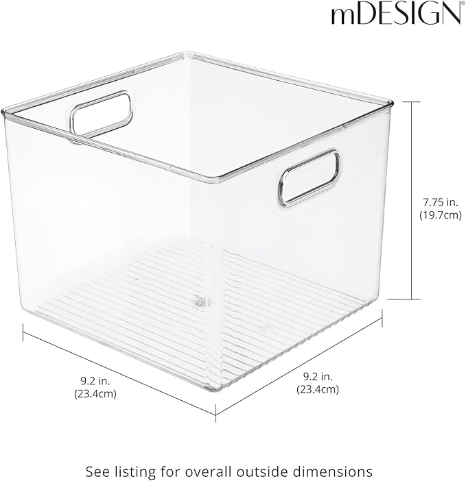 mDesign Plastic Modern Storage Organizer Bin Basket with Handles - 4 Pack - Clear