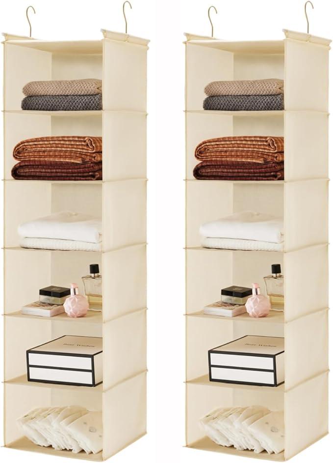 MAX Houser 6 Tier Shelf Hanging Closet Organizer, Closet Hanging Shelf with 2 Sturdy Hooks for Storage,2 Pack, Foldable (Yell
