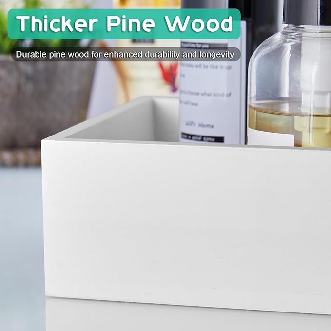 ALELION White Bathroom Basket - Wooden Toilet Tank Paper Basket with Handle for Organizing - Back of Toilet Storage Organizer