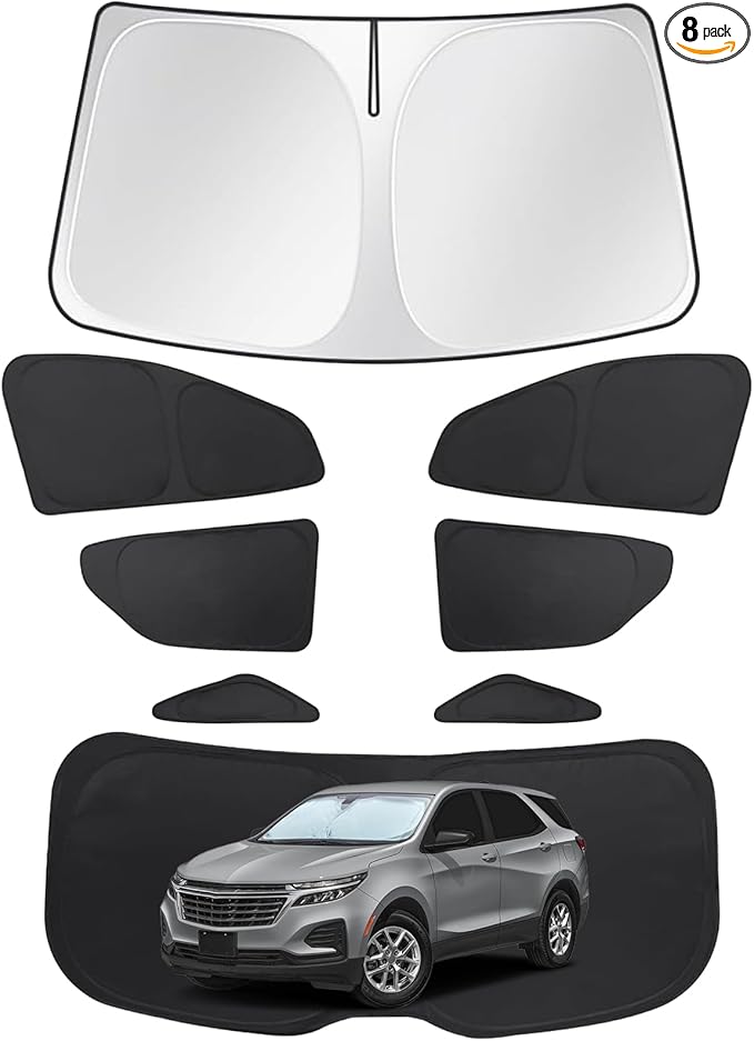 FSHAANY'S 8pcs Car Window Shades for Chevrolet Equinox 2018-2024, Full Coverage Sunshades for Front Rear Side Windows and Windshield, UV Protection Shades for Privacy and Sun Block