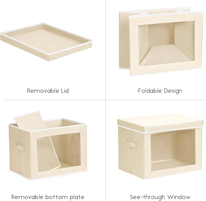 Homsorout Storage Bins with Lids - Small Fabric Organizers with Window, Collapsible Storage Bins for Clothes, Decorative Clos