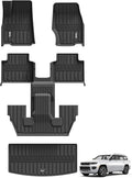 3W Floor Mats & Cargo Liner Fit for Jeep Grand Cherokee L 2021-2025 2026 All Weather TPE Custom Fit Floor Liner for 1-3 Rows&Trunk (ONLY for 6-Passenger Without Center Console) Full Set Car Mats Black