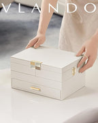 VLANDO 3 Layer Jewelry Box - Women Jewelry Box with Retractable Tray - Jewelry Organizers with Drawer for Necklaces, Rings, B
