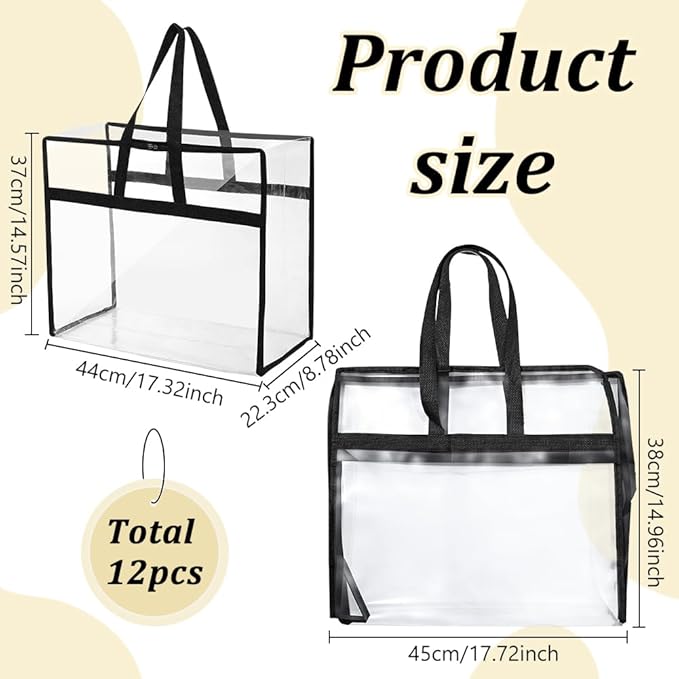 12pcs Clear Storage Bags 40L Large Plastic Blanket Storage with Zipper and Handle Closet Organizers Containers Foldable Movin