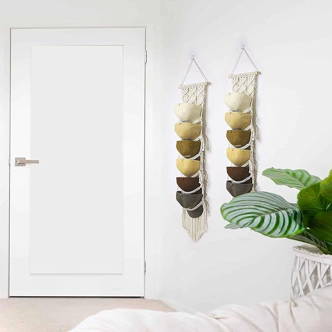 Boho Baseball Cap Hanger-1 Pack-Macrame Hat Organizer for Ball Caps Holder Over Door, Hat Rack for Wall, Cap Rack for Decorat
