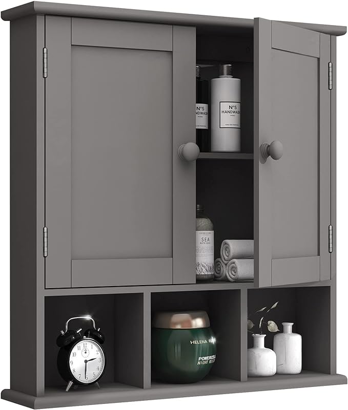 TaoHFE Grey Bathroom Cabinet,Bathroom Wall Cabinet with 2 Door Adjustable Shelves,Over The Toilet Storage Cabinet,Bathroom Ca