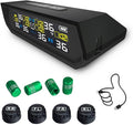 Tire Pressure Monitoring System TPMS, Solar Charge Tire Pressure Monitor with 4 External Sensors & 6 Alarm Modes, 0-99 PSI, Real-time Wireless TPMS for Car Sedan SUV Pickup - with 4 Tire Valve Caps