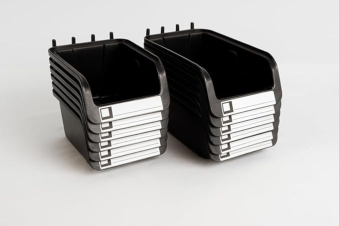 WallPeg Pegboard Bins - 6 Each 7" & 6 Each 5" ORGANIZING Bins - Hooks to Peg Board Panel Organize Hardware Arrange Accessorie