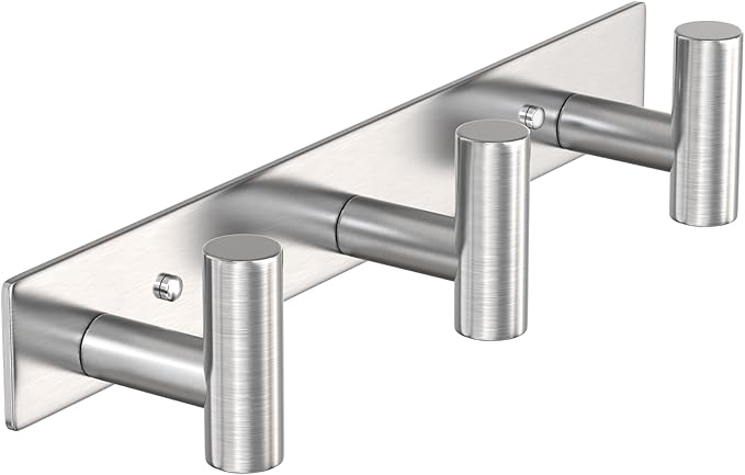 VAEHOLD Silvery Hat and Coat Wall Mount Rack - 3 Hooks for Robes, Bags, Keys, and Towels - Bathroom Towel Hanger Organizer (1