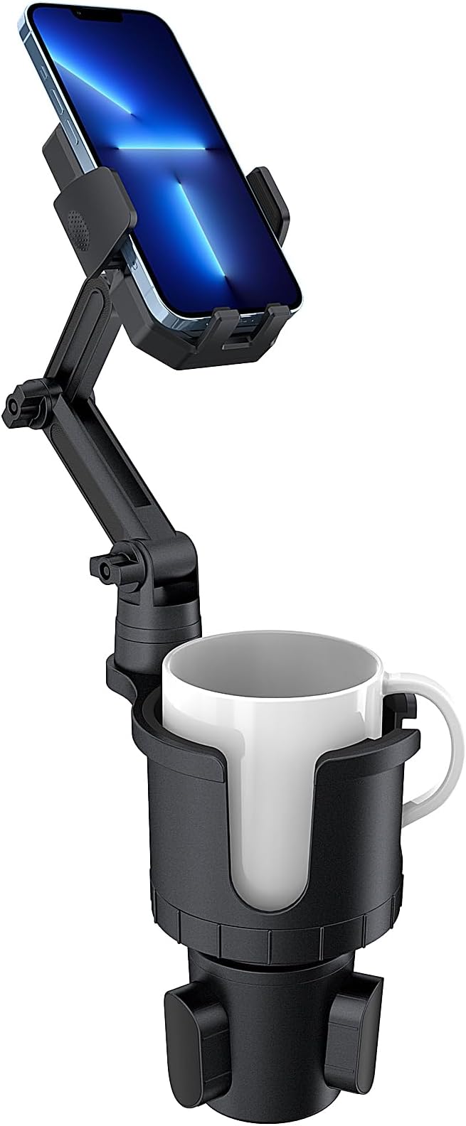 OUTXE Car Cup Holder Expander+Phone Mount, Adjustable Large Cupholder Extender Extra Expandable Drink Adapter Universal for A