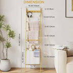 BAMBANG Bamboo Blanket Ladder with Basket, 5-Tier Quilt Rack Stand with 4 Hooks & Storage Hamper for Living Room Bathroom, Wa