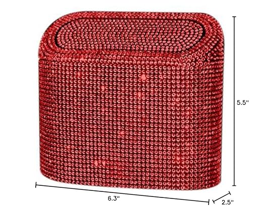 Sparkly Car Trash Car,Hanging Garbage Can with Lid Bling Rhinestone Trash Bin,Litter Container for Vehicle,Office,Home (Red)