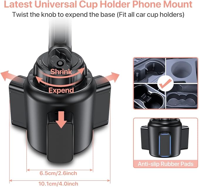 Miracase Universal Cup Phone Holder for Car, [Upgraded Version] Adjustable Long Neck Car Cup Holder Phone Mount Cradle Friendly Compatible with iPhone Samsung Google and All Smartphones, Pink