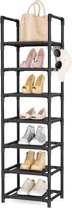 LANTEFUL Tall Shoe Rack 7 Tier Narrow Shoe Shelf Storage for 7-14 Pairs Shoe and Boot, Sturdy Shoe Storage Space Saving Corne