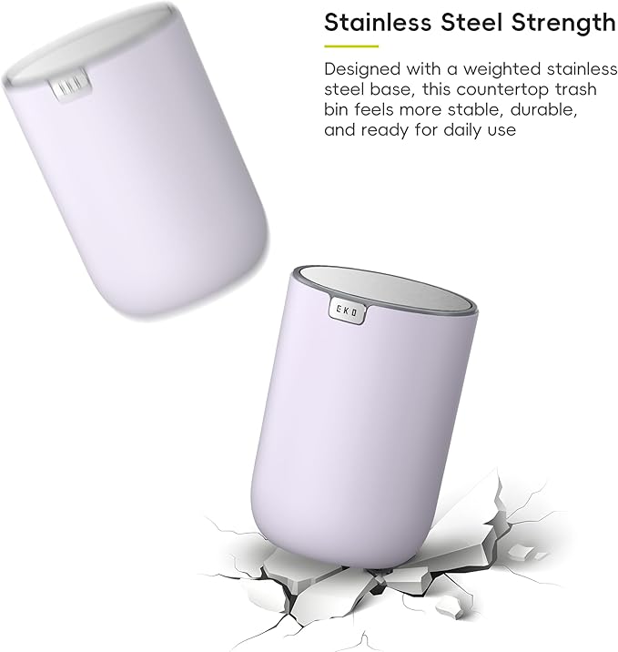 EKO Fandy 0.4 Gal/1.5L Mini Tabletop Trash Bin with Swing-Lid, Desktop Trash Can for Bathroom Countertop, Vanity, Coffee or Office, Small Garbage Bin (Lavender)