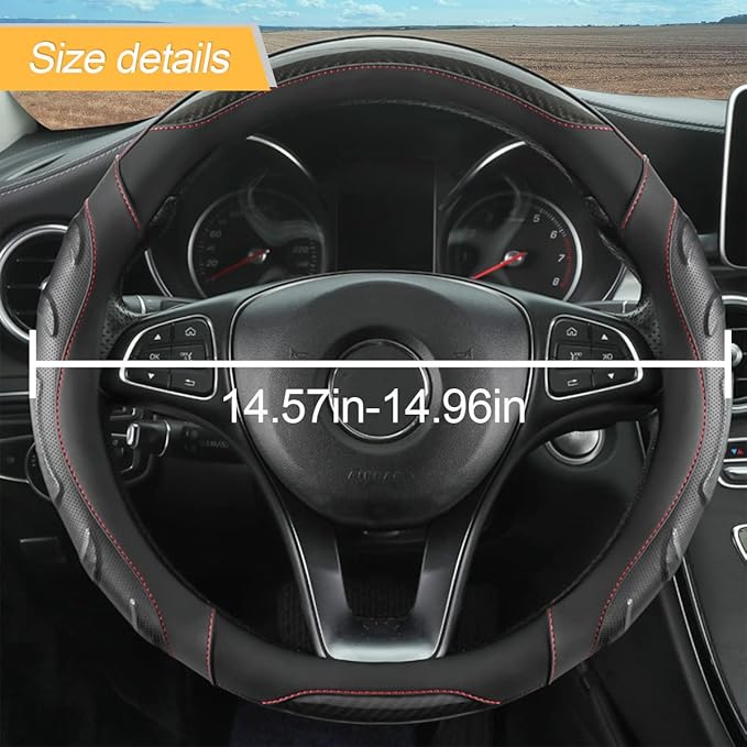 Leather Steering Wheel Cover, Auto Car Stretch Steering Wheel Protector, Universal 15 Inch Anti-Slip Breathable Odorless Stee