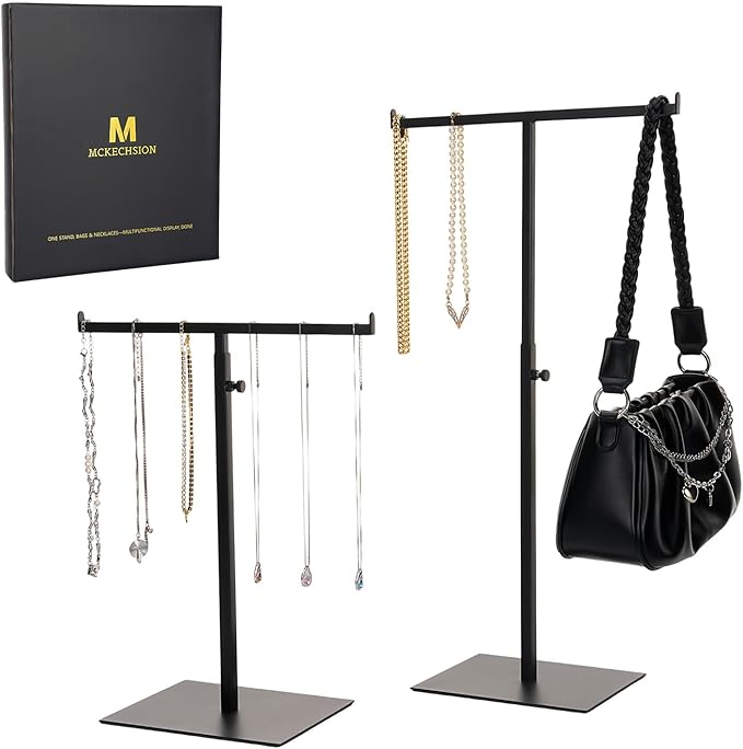 Purse Display Stand Jewelry Towers - 2 Pack Purse Stand Handbag Bag Display Black Tabletop Stainless Steel Hook Hanging Jewel