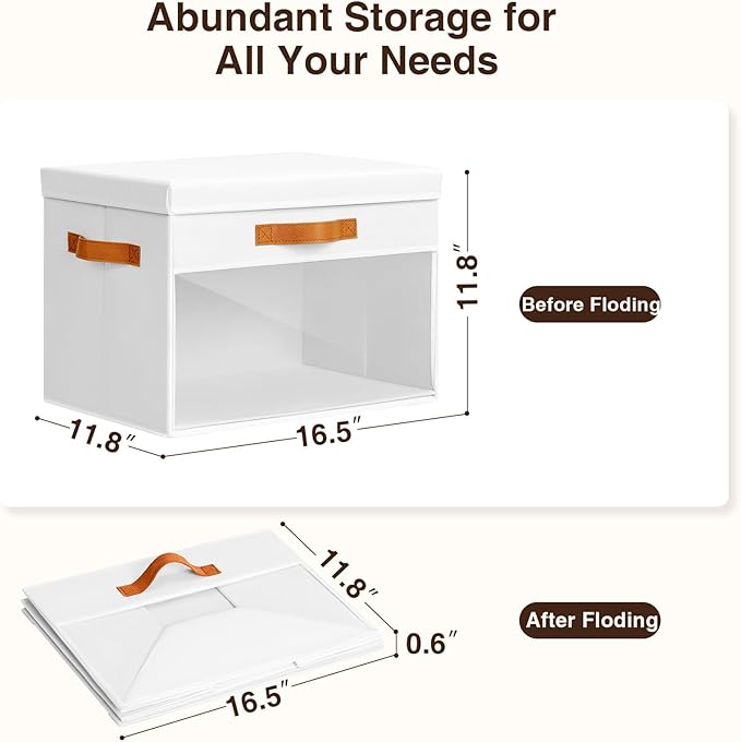 Homsorout Large Storage Bins with Lids - 4 Pack Foldable Decorative Organizers with Clear Windows & Handles, Cube Storage Org