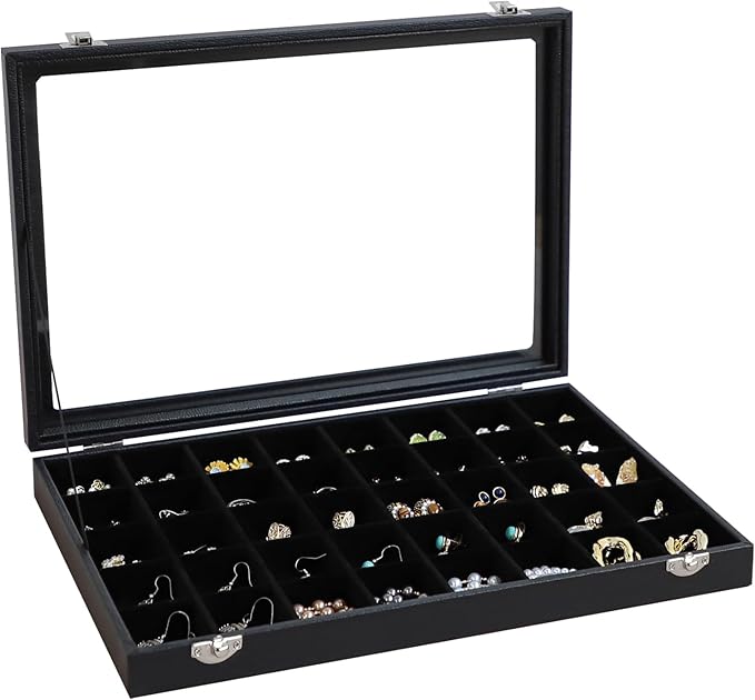 Wudygirl Jewelry Organizer 40 Grid Earring Holder Organizer with Clear Lid Jewelry Box for Rings Earrings Bracelets Storage D