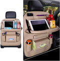 Car Seat Back Organizer, Leather Vehicle Seatback Storage Pocket with Foldable Table Tray, Multifunctional Automotive Backsea