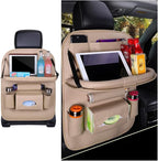 Car Seat Back Organizer, Leather Vehicle Seatback Storage Pocket with Foldable Table Tray, Multifunctional Automotive Backsea