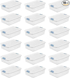 Sterilite 18-Pack Latching Box, Under Bed Storage Bins with Lids, Clear Plastic, 32 Quart - Heavy-Duty Organizing Containers 