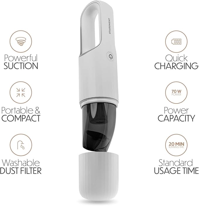 STARUMENT Portable Hand Vacuum Cleaner Handheld Cordless Cleaner for Dust Pet Hair Dirt, Home, Car Interior, Lightweight, Eas