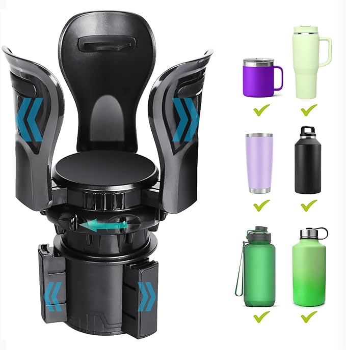 Car Cup Holder Expander, Cup Holder Insert Adapter with Expandable Arm and Adjustable Base,Fits Car, Truck, RV, SUV 12-64 oz 