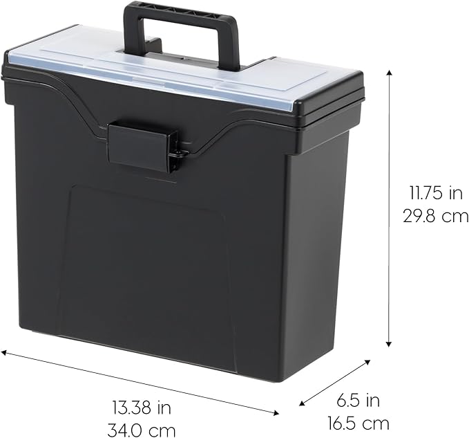 IRIS USA Slim Portable Letter/Legal File Tote Box, 4 Pack, BPA-Free Plastic Storage Bin with Organizer-Lid, Durable, Secure L