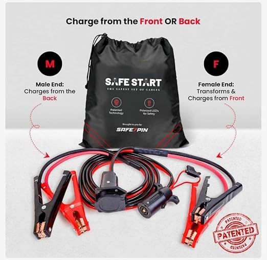 Safe Start Jumper Cable | Heavy Duty Jumper Cables for Trucks, SUV | Self Rescue Car Jump Starter | Quick Connect, Built-in Lights, Portable | Prioritizing Safety | 6 Gauge Wire, 12 Ft.
