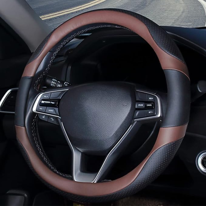 Car Steering Wheel Cover with Durable PU Leather, Universal 19 inch Fit for Car Truck SUV, Breathable Anti Slip Auto Steering Wheel Covers for Men and Women