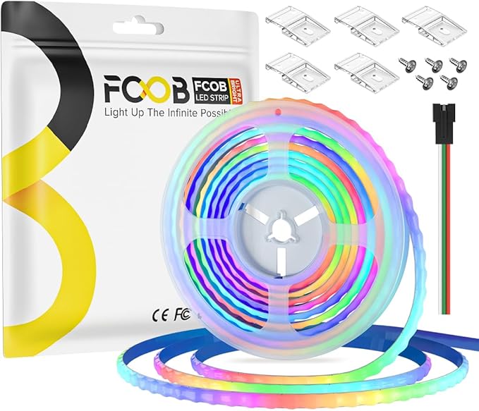 WS2812B Addressable LED Strip 16.4ft 160LEDs/m High Density 5V RGB Individual Lighting 800 ICS Flexible 5mm COB Uniform Light for Bedroom Car Decor | No Controller/Adapter