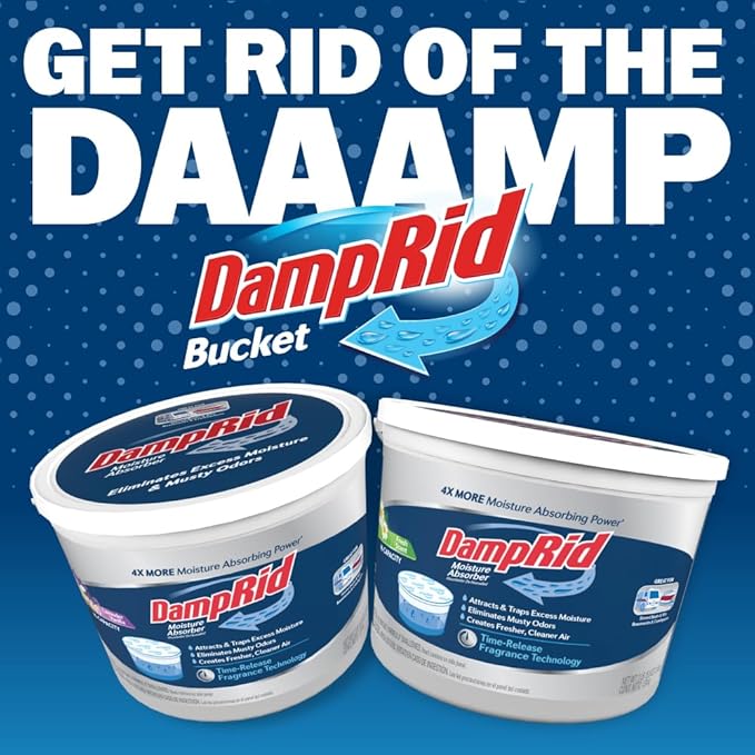 DampRid Hi-Capacity Moisture Absorber Bucket, Fresh Scent, 2 lb. 15.5 oz. & Moisture Detection Strip (2 Pack), Attracts & Tra