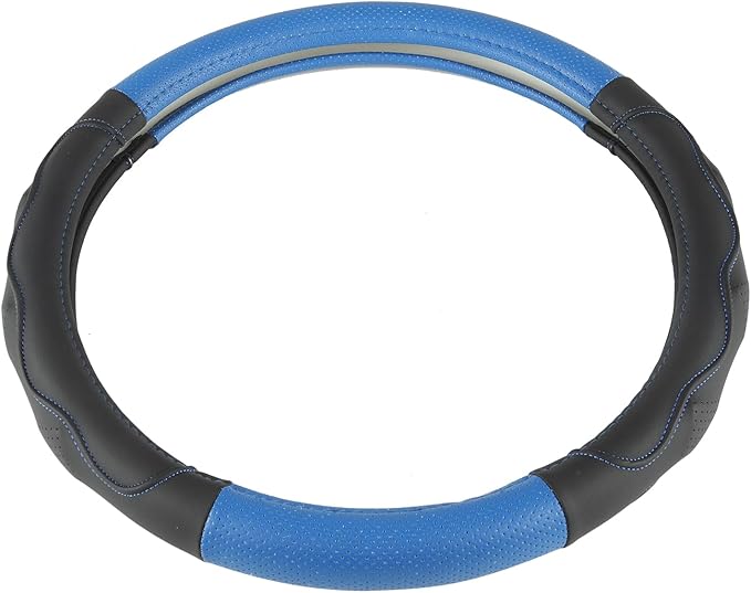 West Llama Customized Auto Car Steering Wheel Cover with 3D Texture for Dodge RAM 1500 2500 3500, 15.5-16 inch (Black+Blue-La