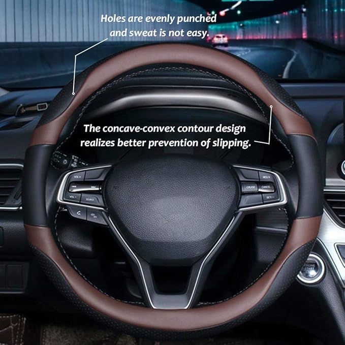 Car Steering Wheel Cover with Durable PU Leather, Universal 19 inch Fit for Car Truck SUV, Breathable Anti Slip Auto Steering Wheel Covers for Men and Women