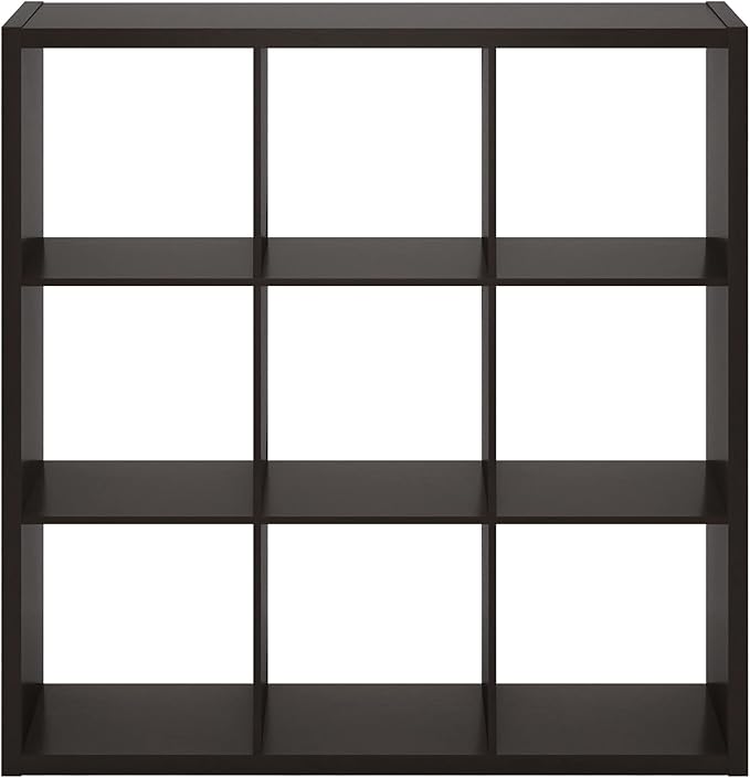 Furinno CUBICLE Book Shelf, 9-Cube Bookshelf, Extra Thick Frame Reversible Bookcase with Open Back, 14.6" x 44" x 44", for Li