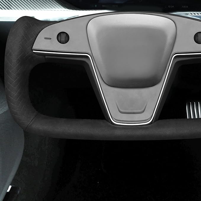 MEWANT Hand Stitched Tesla Model S Yoke Real Leather Steering Wheel Cover Wrap for Tesla Model S 2021-2023 / Model X 2021-2023 Tesla Yoke Steering Wheel Accessories