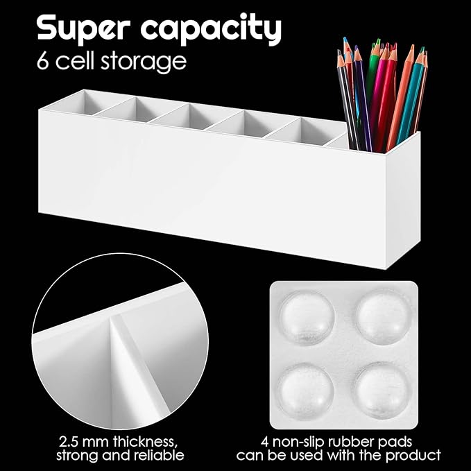 Jetec Acrylic Pen Holder 6 Compartments Makeup Brush Stationery Organizer Pencil Holder for Desk Accessories, Cosmetic Brushe