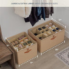 OrganiHaus Large Shoe Storage Bin for Closet, Shoe Organizer Box Fits up to 16 Pairs, Collapsible Fabric Shoe Basket w/Clear 