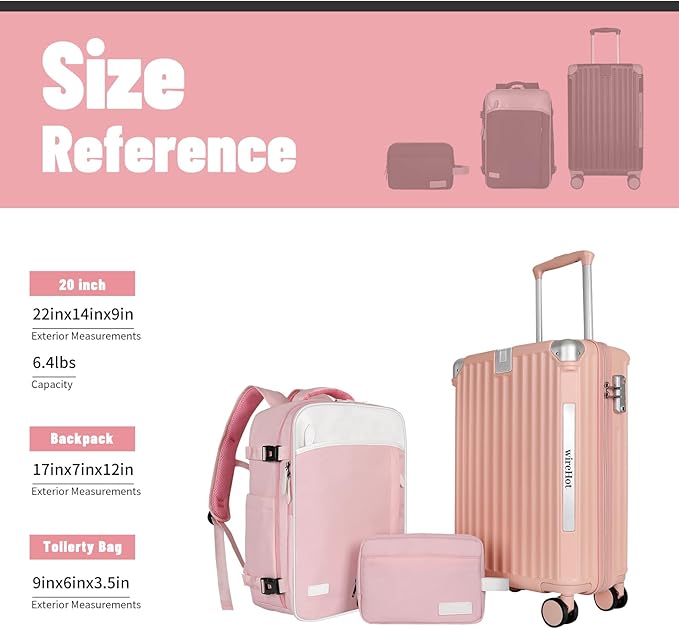 WireHot 22x14x9 Airline Approved Vintage Style Carry On Luggage with Backpack Sets for Women, ABS+PC Hardshell Small 20 inch 