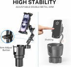 OHLPRO Cup Holder Tablet Mount for Car, iPad Car Mount with Heavy Duty Aluminum Arm, Adjustable Tablet Holder for 5–13” Devices, Cup Holder Expander Fits 2.6”–3.9” Vehicles - 6 inch Arm