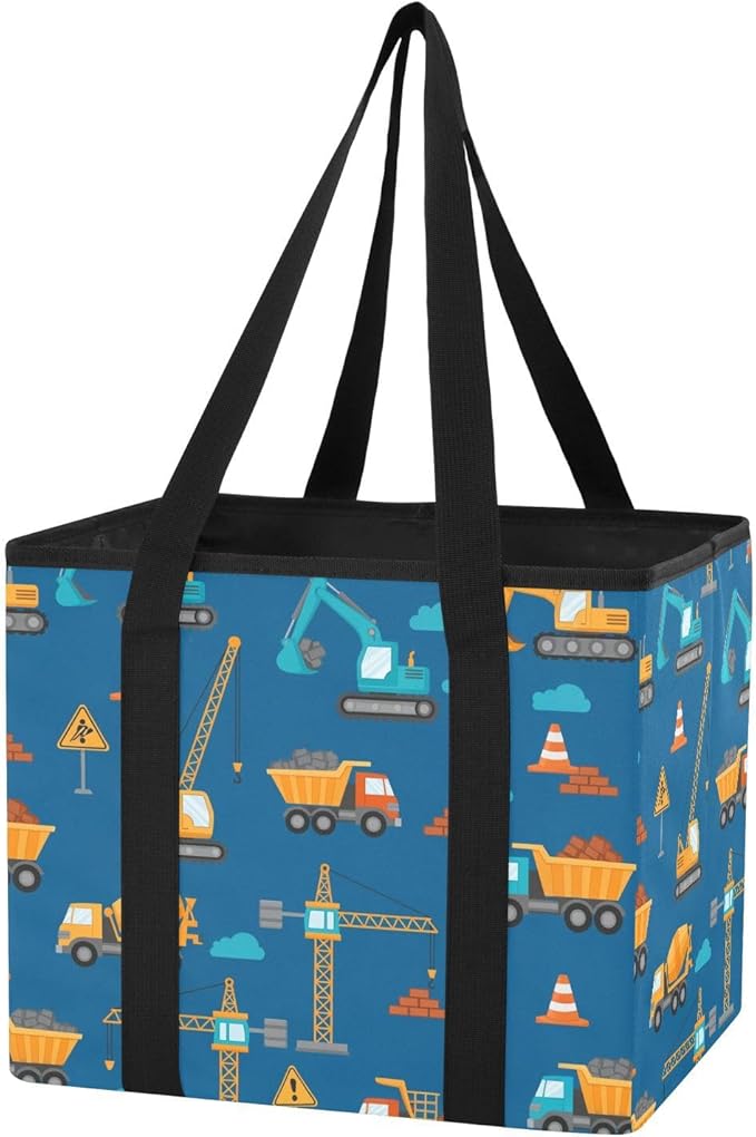 Sinestour Monster Truck Car Blue pattern Reusable Foldable Grocery Tote Bag Heavy Duty Shopping Storage Bag with Reinforced H