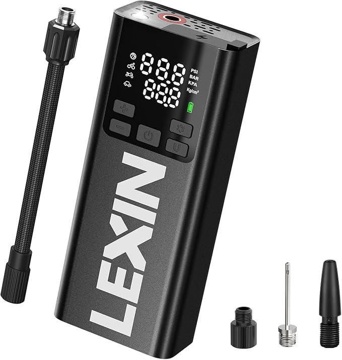 LEXIN P5 Tire Inflator Portable Air Compressor, 150PSI Electric Air Pump for Car Tires, 5000mAh Rechargeable Tire Inflator with Digital Pressure Gauge & Auto Shut-Off for Car, Motorcycle, Bike & Balls
