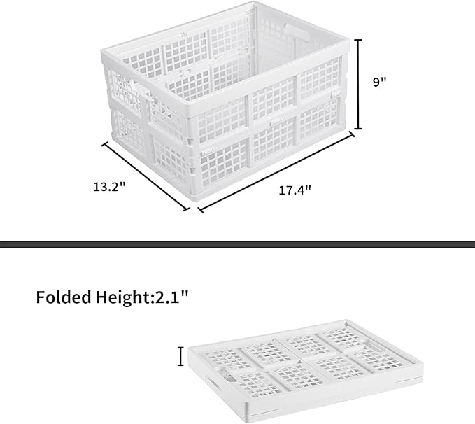 Aebeky 3-Pack Plastic Collapsible Storage Crates-30L,Foldable Plastic Crates for Storage (White)