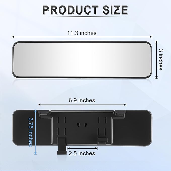 LivTee Rear View Mirror, Universal 11.3'' (287mm), Wide Angle Panoramic Convex Rearview Mirror, Clip-on to Original to Eliminate Blind Spot for Cars SUV Trucks