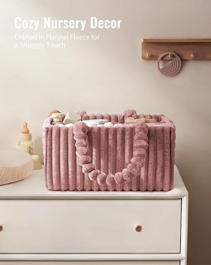 Blissful Diary Flannel Diaper Caddy Organizer, included Gift Packaging, Cozy Nursery Storage Basket, Gift for Baby Shower, Ne