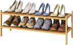 kiplant Long Shoe Rack, 2-Tier Bamboo Wood Shoe Rack, Stackable for Closet, Entryway & Hallway