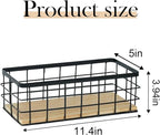 2-Pack Small Wire Baskets, Metal Wire Storage Baskets, Rustic Storage Bin Wood Base Containers Farmhouse Rectangle Organizer 