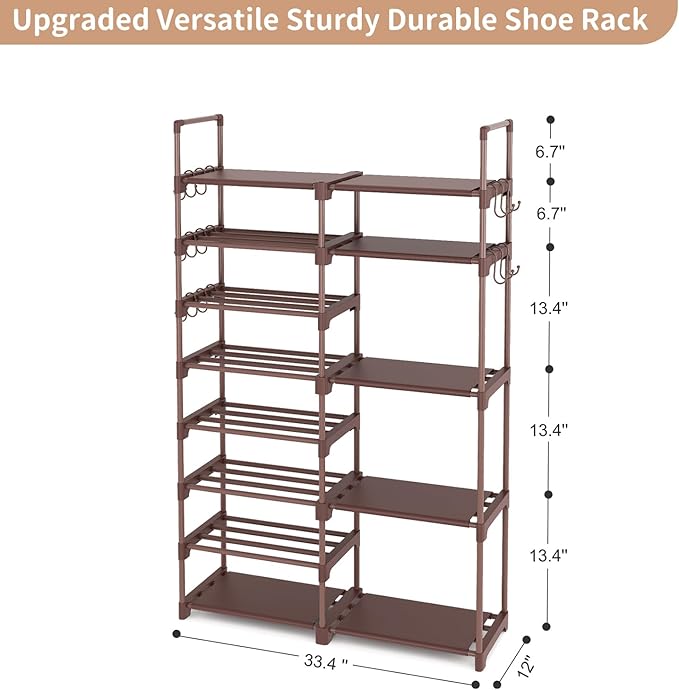 ROJASOP Shoe Rack Organizer, 8-Tier Metal Shoe Rack for Closet Entryway Garage, 26-32 Pairs Tall Shoe Boot Storage Shelf with