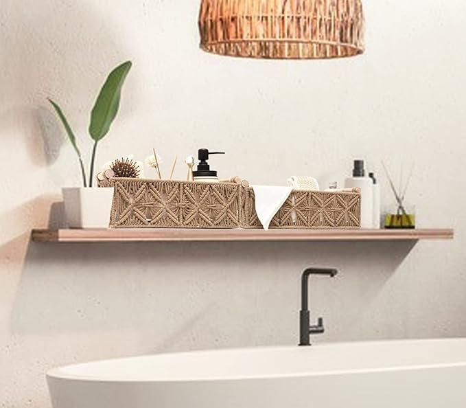 Macrame Storage Basket Boho Decor Baskets for Organizing Woven Decorative Basket for Countertop Toilet Paper Basket for Toile